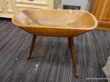 WOODEN DOUGH BOWL; VINTAGE DOUGH BOWL ON LEGS. MEASURES 27 IN X 13 IN X 21 IN