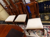 FORMAL DINING CHAIRS; 8 MAHOGANY QUEEN ANNE FIDDLE BACK AND UPHOLSTERED CHAIRS (1 IS AN ARMCHAIR AND