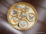 BUTTERFLY TRAY; 1 OF A PAIR OF 7 PIECE PRESSED BUTTERFLY TRAY AND COASTER COMBO. 6 COASTERS (4 IN