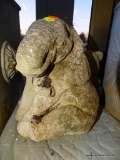 CONCRETE STATUE FIGURES; TOTAL OF 2 IN THIS LOT. ONE IS A SEATED ELEPHANT MEASURING ABOUT 9 IN TALL,