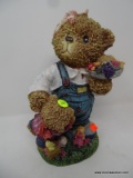 (DIS) COMPOSITE TEDDY BEAR FIGURINE; GREAT FOR INDOORS OR OUT, SWEET TEDDY DECKED OUT IN OVERALLS