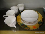 (DIS) CUPS/PLATES LOT; 4 LENOX TEA CUPS WITH LENOX SAUCERS AND A NORITAKE HAND PAINTED PLATE WITH