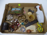 (D3) ASSORTED JEWELRY AND MORE TRAY LOT; INCLUDES PIECES SUCH AS NAPKIN RINGS, SMALL FLORAL VASE,