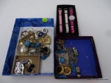 (D5) 3 BOX COSTUME JEWELRY LOT; INCLUDES BOX OF WATCH FACE AND 3 PINK HEART BANDS, AND OTHER 2 BOXES