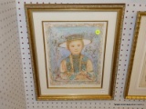 (DIS) LIMITED EDITION LITHOGRAPH BY EDNA HIBEL; IMAGE OF A YOUNG BOY WEARING A HAT, MATTED IN LINEN