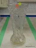 (CASE) BRILLIANTLY CUT GLASS AND ETCHED PATTERNED VASE; MEASURES ABOUT 14 IN TALL. FLORAL PATTERN