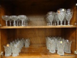 FOSTORIA AMERICAN CUBIST PATTERNED GLASSWARE; CLEAR GLASS DRINKWARE, INCLUDES 12 SMALL PEDESTAL