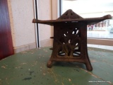 WROUGHT IRON PAGODA SHAPED HANGING CANDLE HOLDER; LOOP HANGER ON TOP, MEASURES 8 IN X 8 IN X 8 IN.