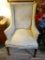 (LRM) CHERRY WING CHAIR WITH IVORY PINEAPPLE DESIGN UPHOLSTERY- VERY GOOD CONDITION- 27