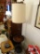 (LRM) PINE STAINED WALNUT FLOOR LAMP WITH TRAY TOP- SHADE WITH FINIAL- 63