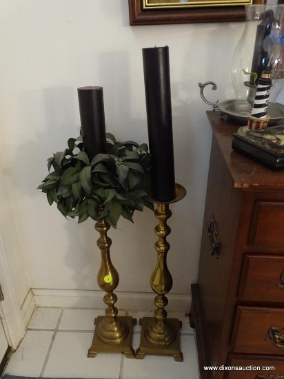 (ENTRANCE WAY) 18" PR. OF BRASS CANDLEHOLDERS W/ CANDLE-24"H