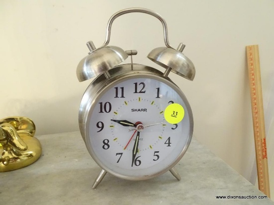 (LRM) SHARP QUARTZ REPLICA OF A METAL BELL ALARM CLOCK-7"H