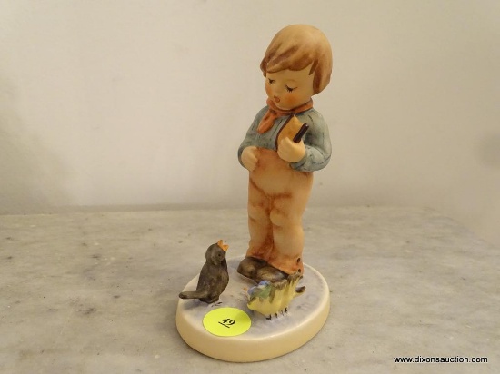 (LRM) 5"H GOEBEL FIGURINE-BOY FEEDING BIRDS-MARKED WITH BEE-1956