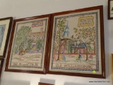 (LRM) PR. OF OLD WILLIAMSBURG CROSS STITCH IN MAPLE FRAMES- RALEIGH TAVERN AND BRUTON PARRISH