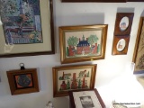 (LRM) 5 FRAMED PICTURES - 4 OF WILLIAMSBURG BUILDINGS- 2 CROSS STITCH OF GOVERNORS MANSION AND