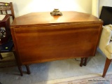 (LRM) ANTIQUE 19TH CEN. SHERATON DROP LEAF D-END TABLE- LEAF HAS BREAD BOARD ENDS- REFINISHED READY