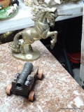 (LRM) BRASS 8'H UNICORN AND A WOOD AND BRASS SHIP'S CANNON-5
