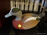 (LRM) HAND CARVED AND PAINTED DUCK DECOY- SIGNED RAYMOND HORNICK-1976-WOOD BURNED- HORNICK BROS.,