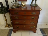 (ENTRANCE WAY) PA HOUSE CHERRY MINIATURE BACHELOR'S CHEST- CHIPPENDALE BRASS PULLS-EXCELLENT