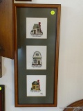 (ENTRANCE HALL) 3 CROSS STITCH WILLIAMSBURG HOMES IN MAPLE FRAME-9.5