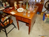 (DR) 19TH CEN. SHERATON CHERRY DROP LEAF GATE LEG BREAKFAST TABLE WITH CENTER DRAWER- COOKIE CUT