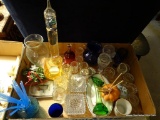 (DR) TRAY LOT OF MISC..- SALT DISHES, 2 CRYSTAL TOOTHPICK HOLDERS, CREAM BOTTLES, ETC.