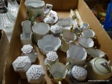 (DR) TRAY LOT OF MISC.. HAND PAINTED GERMAN PORCELAIN- CREAMERS, MUG, PEN TRAY, 3 HANDLED SUGARS,