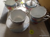 (DR) 8 PC. CHILD'S ANTIQUE HAND PAINTED GERMAN TEA SET- 4 CUPS AND SAUCERS, CREAM AND SUGAR