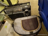 (DR) VINTAGE GE AM/FM PORTABLE RADIO AND THERMOS CLOTH LUNCH COOLER