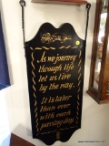 (DR) WOODEN STENCILED PAINTED WALL SIGN WITH QUOTE AND INCLUDES SMALL MIRROR ABOVE- SIGN-12
