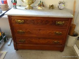(LRM) ANTIQUE VICTORIAN WALNUT MARBLE TOP 3 DRAWER CHEST- REFINISHED READY FOR THE HOME- ORIGINAL