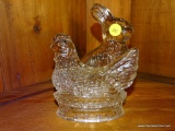 (DR) IN CORNER CAB) 2GLASS ANTIQUE LARGE CANDY CONTAINERS- CHICKEN ON THE NEST-5