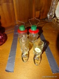 (DR) CORNER CAB) 4 VINTAGE GLASS CANDY CONTAINERS- 2 BOOTS-3