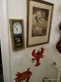 (HALF BATH) ITEMS ON WALL TO INCLUDE- VINTAGE FRAMED GUTTMANN PRINT OF MOTHER AND CHILD IN GOLD