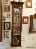 (LRM) ONE OF A PAIR OF OAK HANGING DISPLAY CASE-GLASS DOOR AND SIDES, MIRRORED BACK-GREAT TO DISPLAY
