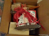 (LRM) BOX LOT OF CHRISTMAS ITEMS- WOODEN HAND CARVED MANGERS SET, ORNAMENTS, CANDLES, PAINTED RESIN