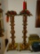 (DEN) PR. BRASS CANDLEHOLDERS WITH HOLLY WREATHS- 15.5