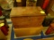 (DEN) 2 WOODEN BOX LOT: 1 IS A VINTAGE DOVETAILED FOLDING SEWING MACHINIST BOX AND THE OTHER IS A