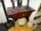 (DEN) VINTAGE PINE SHOE SHINING STAND WITH 1 DRAWER, BRUSH, AND POLISHER: 18 IN X 11 IN X 14 IN