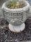 (OUT) 1 OF A PAIR OF CONCRETE GARDEN PLANTERS WITH GREEK KEY AND GRAPE MOTIF: 13 IN X 12 IN