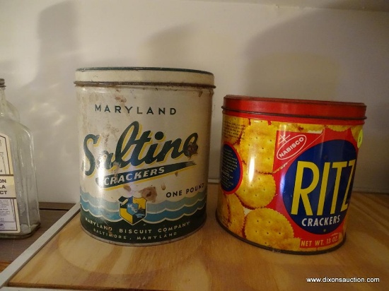 (KIT) 2 ANTIQUE CRACKER ADVERTISING TINS- RITZ- 6.5"H AND MARYLAND CRACKERS BY MARYLAND BISCUIT CO.-