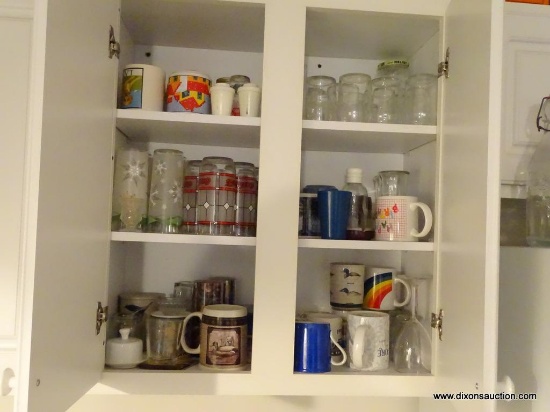 (KIT) CONTENTS OF CABINET- INCLUDE, MUGS, JUICE GLASSES, 5 COCOA COLA TEA GLASSES AND 6 VINTAGE