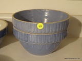 (KIT) 2 ANTIQUE MATCHING BLUE SALT GLAZE STONEWARE MIXING BOWLS-8