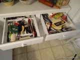 (KIT) 2 DRAWERS WITH CONTENTS- KITCHEN UTENSILS, COOK BOOKS AND OTHER MISC. ITEMS
