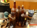 (KIT) 10 AMBER ANTIQUE BOTTLES- TALLEST- 12