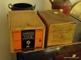 (DEN) 2 ANTIQUE WOODEN DOVETAILED CHALK BOXES WITH SLIDING LIDS- ONE WITH ORIGINAL PAPER LABEL OTHER