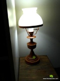 (DEN) TOILE PAINTED METAL LAMP WITH MILK GLASS SHADE- 15