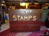 (DEN) PAINTED WOODEN LIFT TOP BOX WITH STAMPS PAINTED ON IT-20