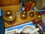 (DEN) 4 PC CANISTER SET IN THE FORM OF VINTAGE WEIGHTS (1 IS FOR TOBACCO, 1 IS FOR PILLS, 1 IS FOR