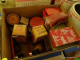 (DEN) ASSORTED BOX LOT: VINTAGE ESQUIRE SCUFF KOTES IN THE ORIGINAL BOXES, PECARD SHOE DRESSING TIN,